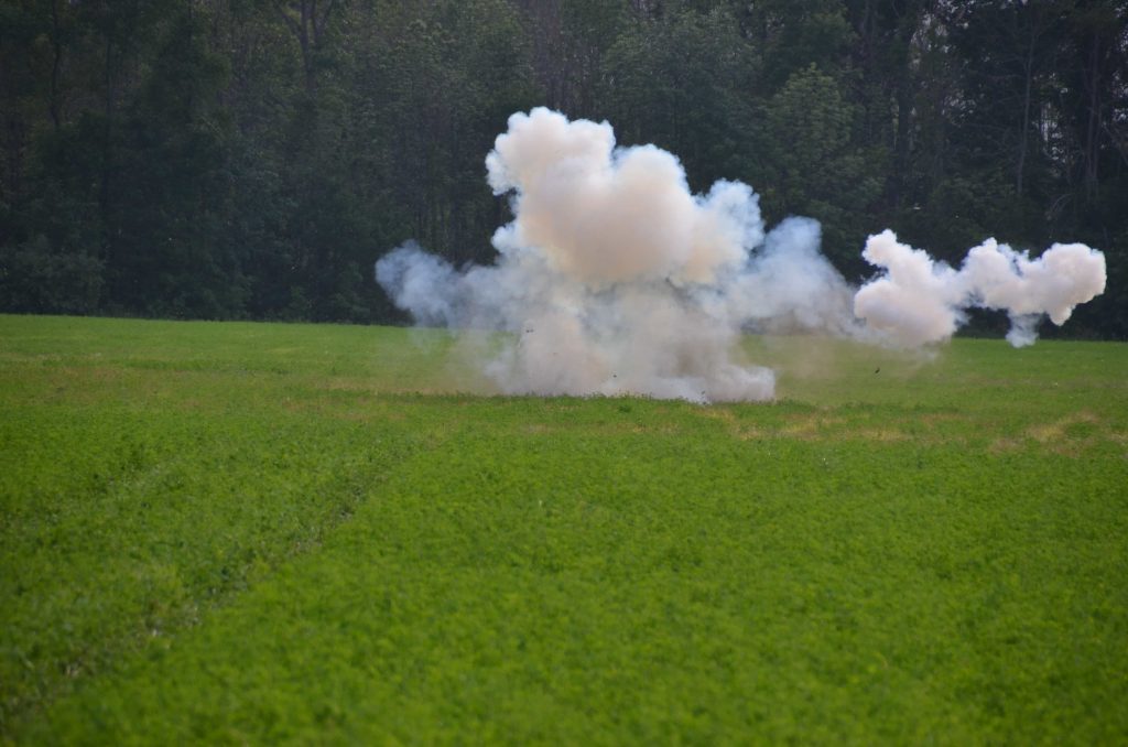 An improvised explosive device found near Michigan City on Monday, July 4, 2016, was detonated by the Porter County Bomb Squad in an open field. (Photo Supplied/LaPorte County Sheriff's Office)