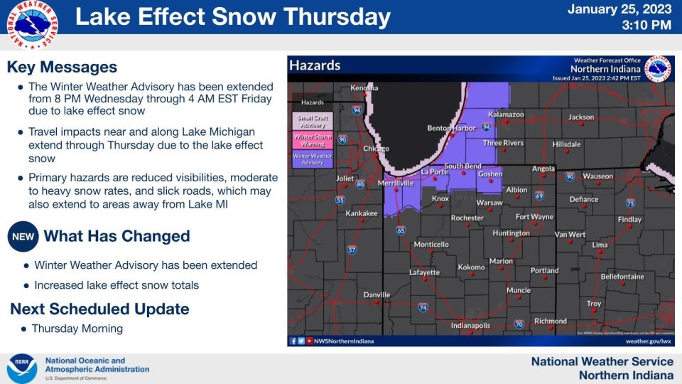 Winter weather alerts extended through Sunday, with lake effect